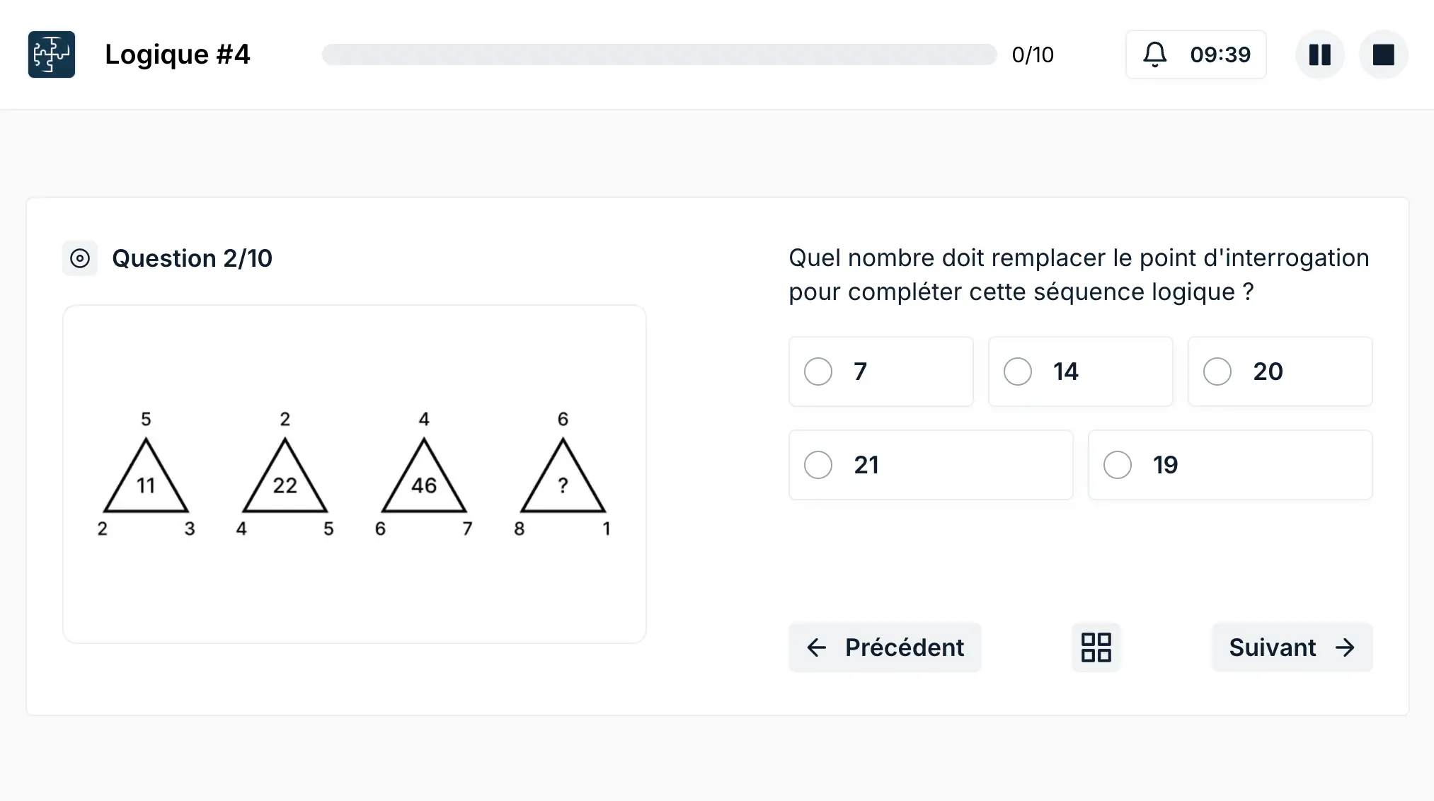 Capture d'écran d'un exercice de logique sur Exam Arena
