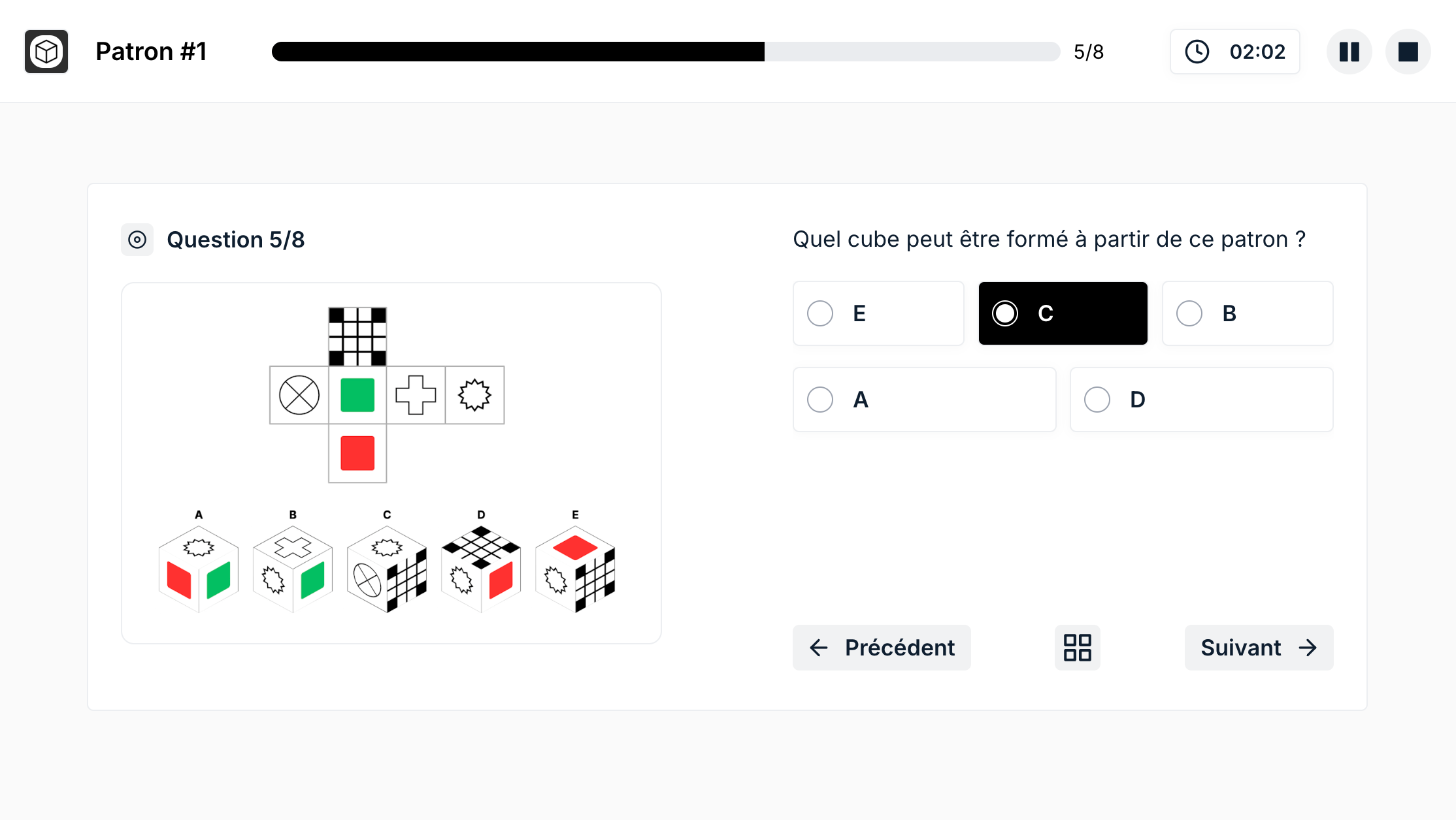 Cube pattern exercise on Exam Arena