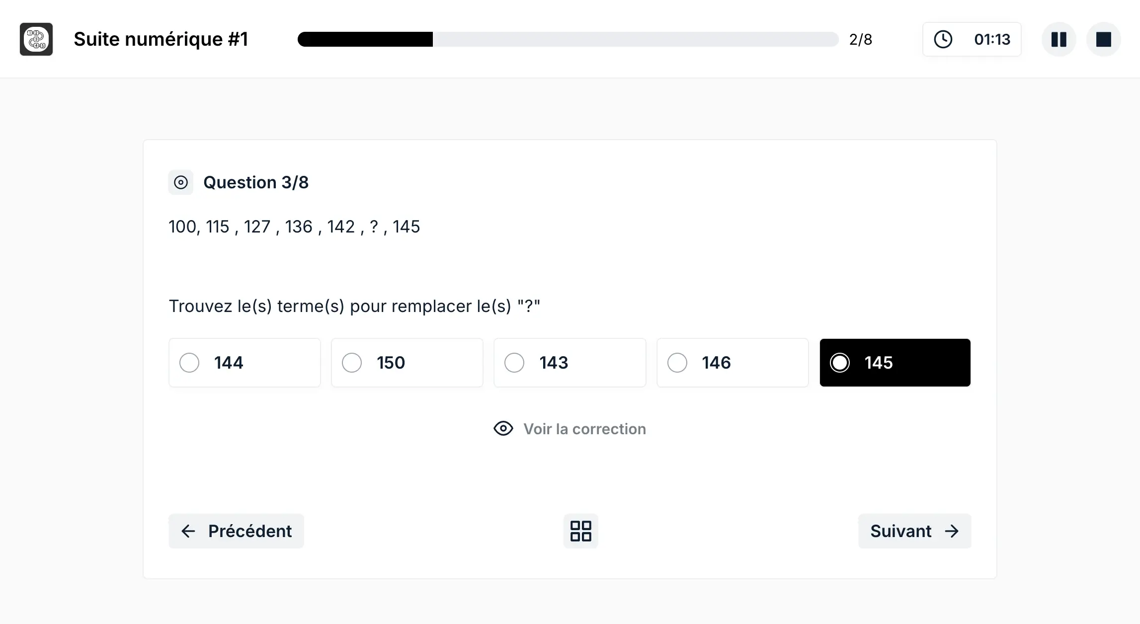 Number sequence exercise on Exam Arena