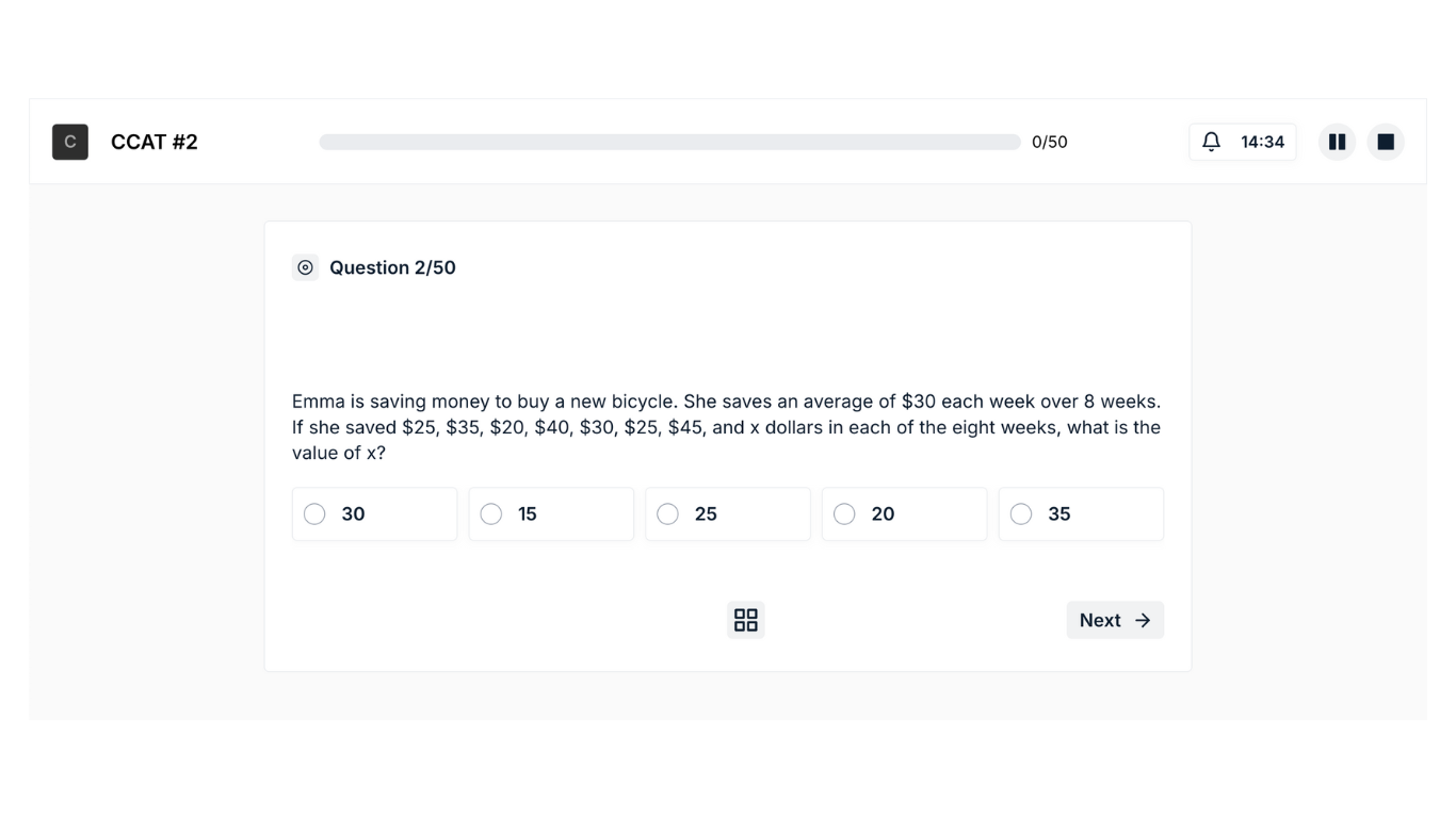 Example of a CCAT Practice Test on Exam Arena