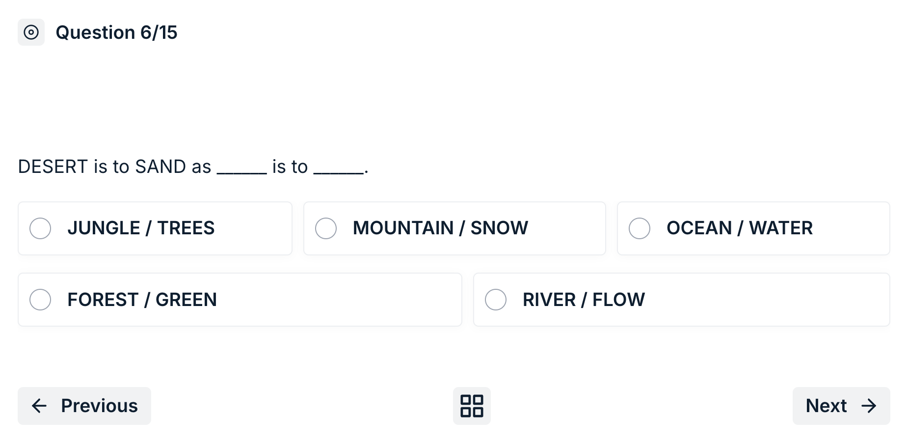 CCAT Verbal Analogy Question on Exam Arena